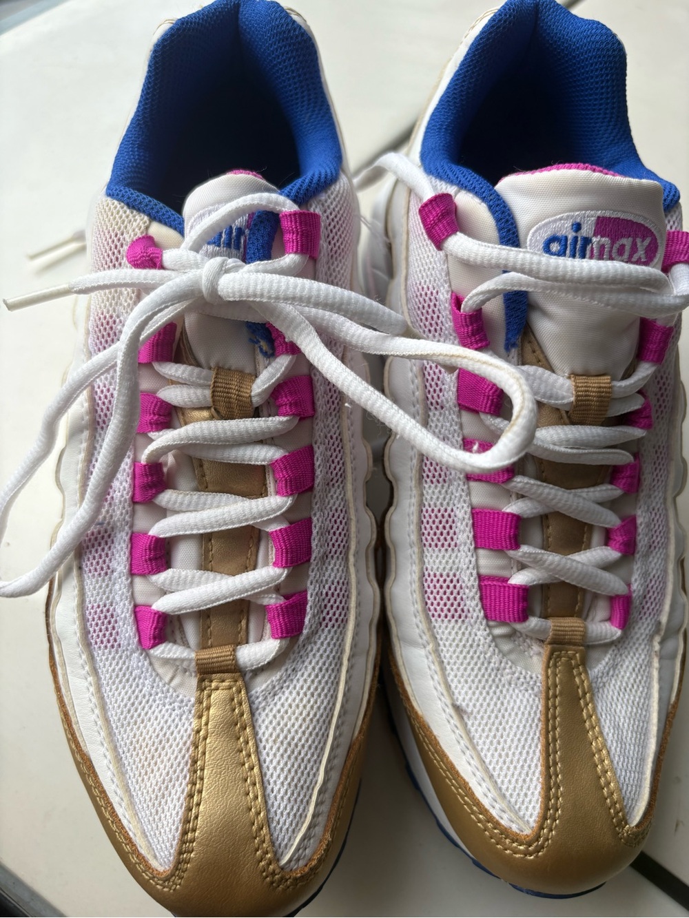 Nike Women's White Pink Blue Gold Air Max Trainers